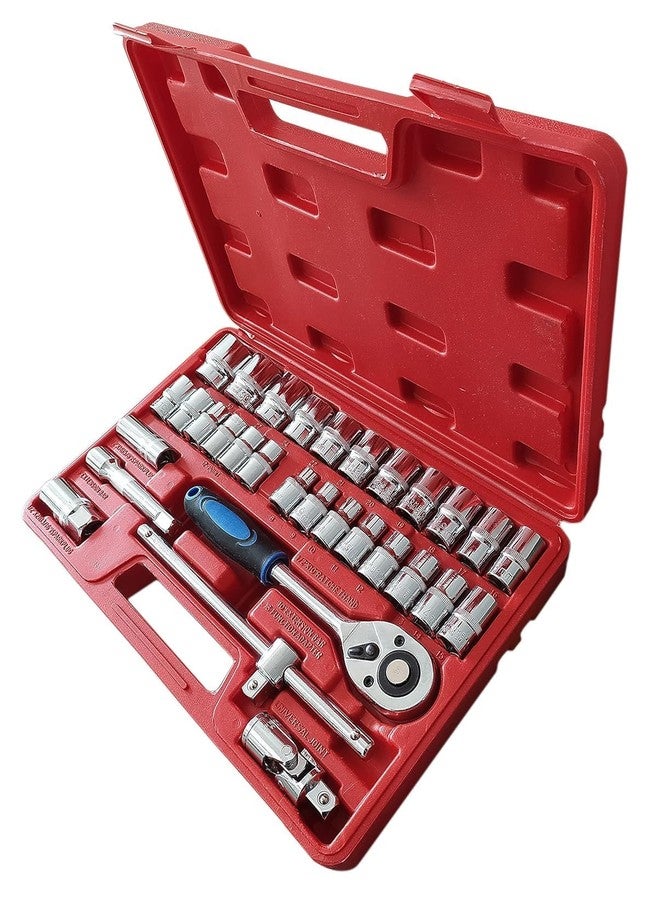 Artnery 32Pcs Heavy 1/2" inch Combinational Ratchet Socket Wrench Spannar Tool Goti Set with Carry Box for Automobiles/Bike/Car Repair Tool Kit Socket Set (Pack of 32) (32pc in Red box) - Image 2